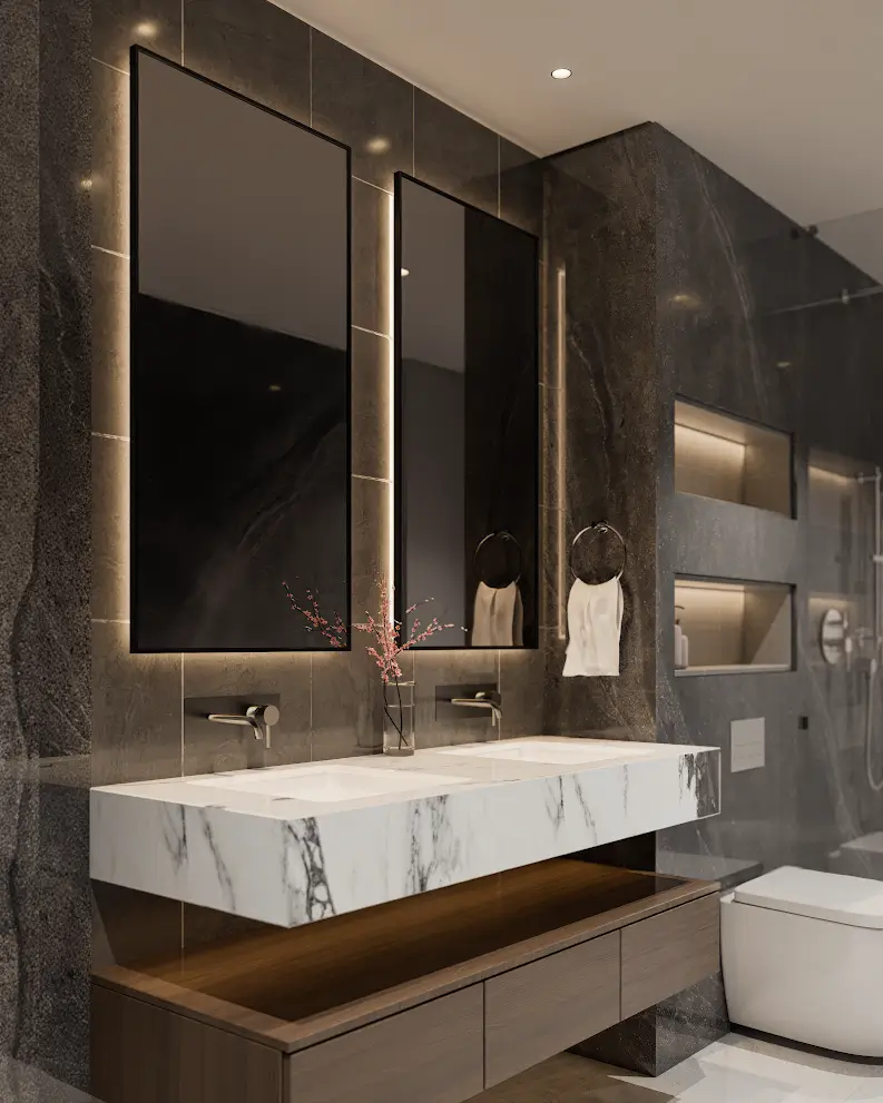Stylish lighting setup enhancing a Contemporary Bathrooms space by Bathroom Renovations West Auckland.